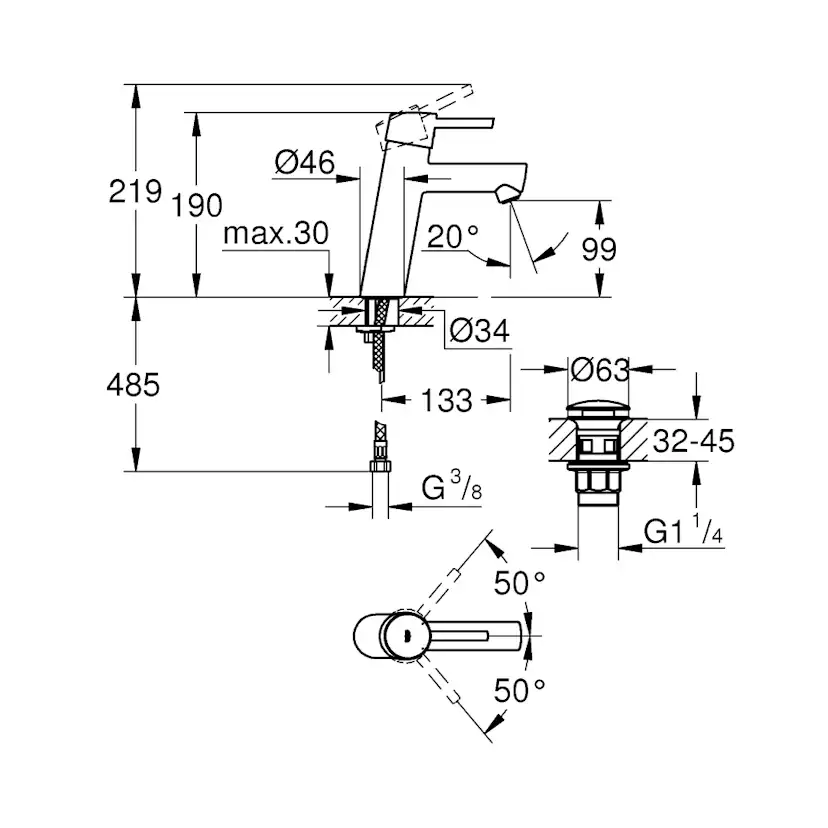 Tvättställsblandare Grohe Concetto 23932 med Pop-Up Ventil