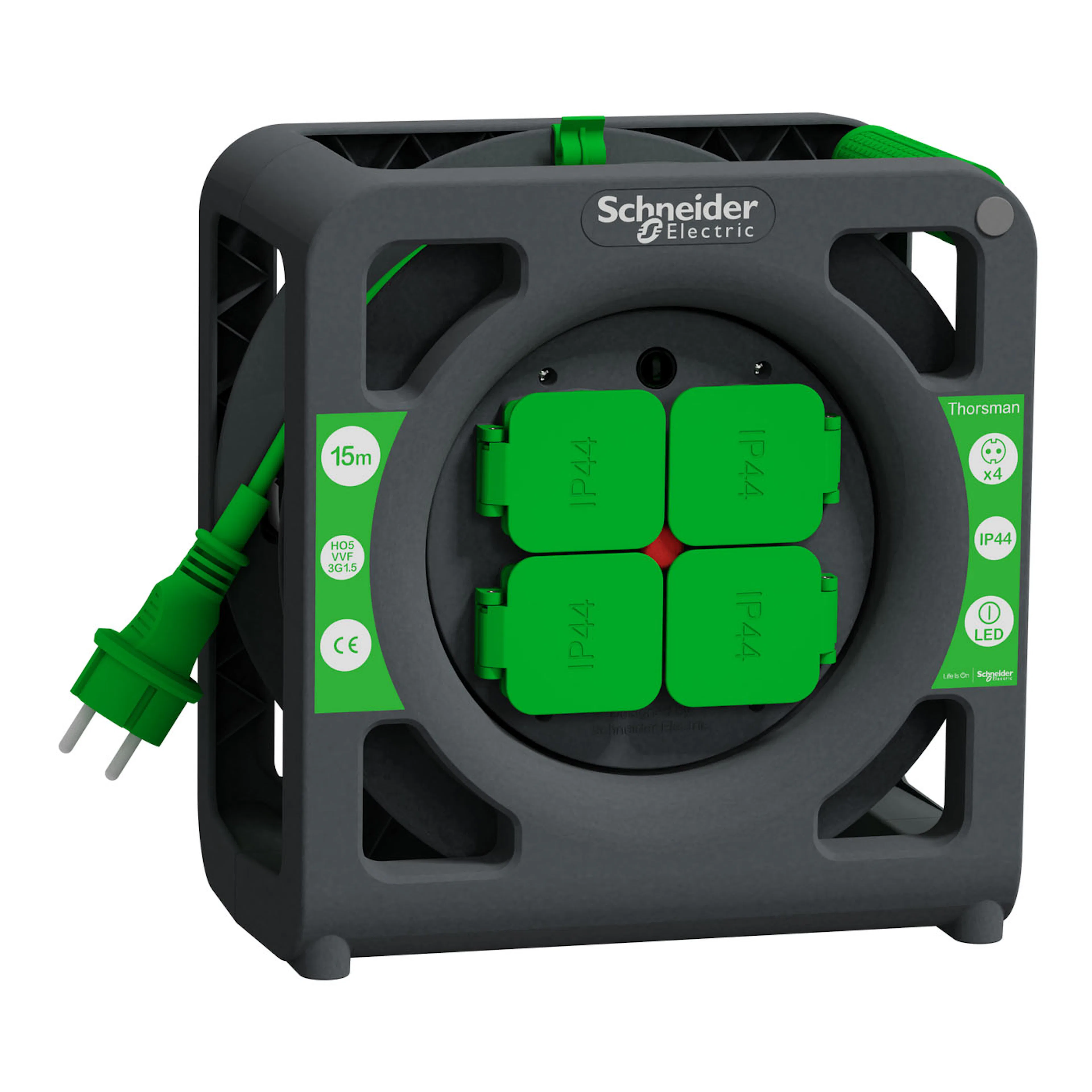 Kabelvinda Schneider Electric Thorsman HO5VVF 3G1.0 IP44 Schuko