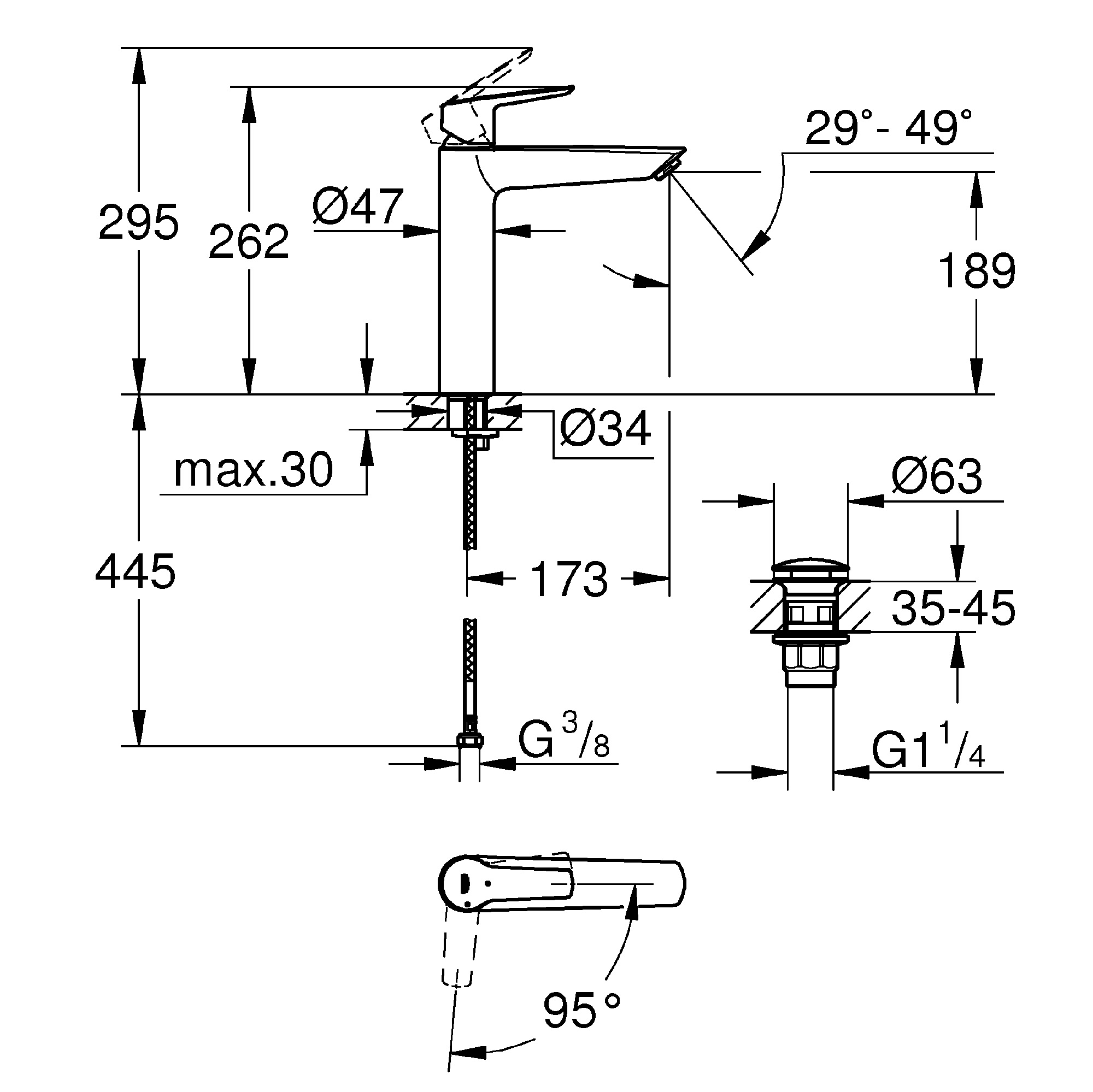Tvättställsblandare Grohe Start XL Hög Pip