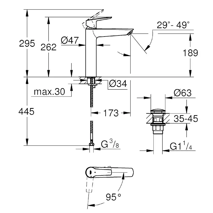 Tvättställsblandare Grohe Start XL Hög Pip