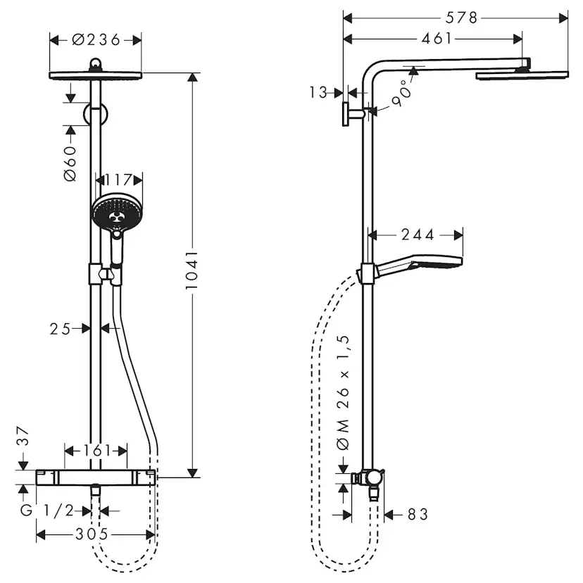 Takduschset Hansgrohe Raindance Select S Showerpipe 240 1jet 160 cc
