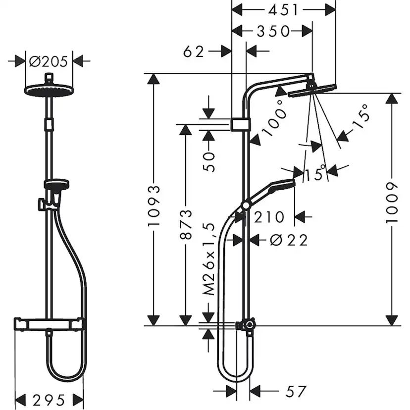 Takduschset Hansgrohe Vernis Blend 200 1jet 160 cc Varia med Termostat