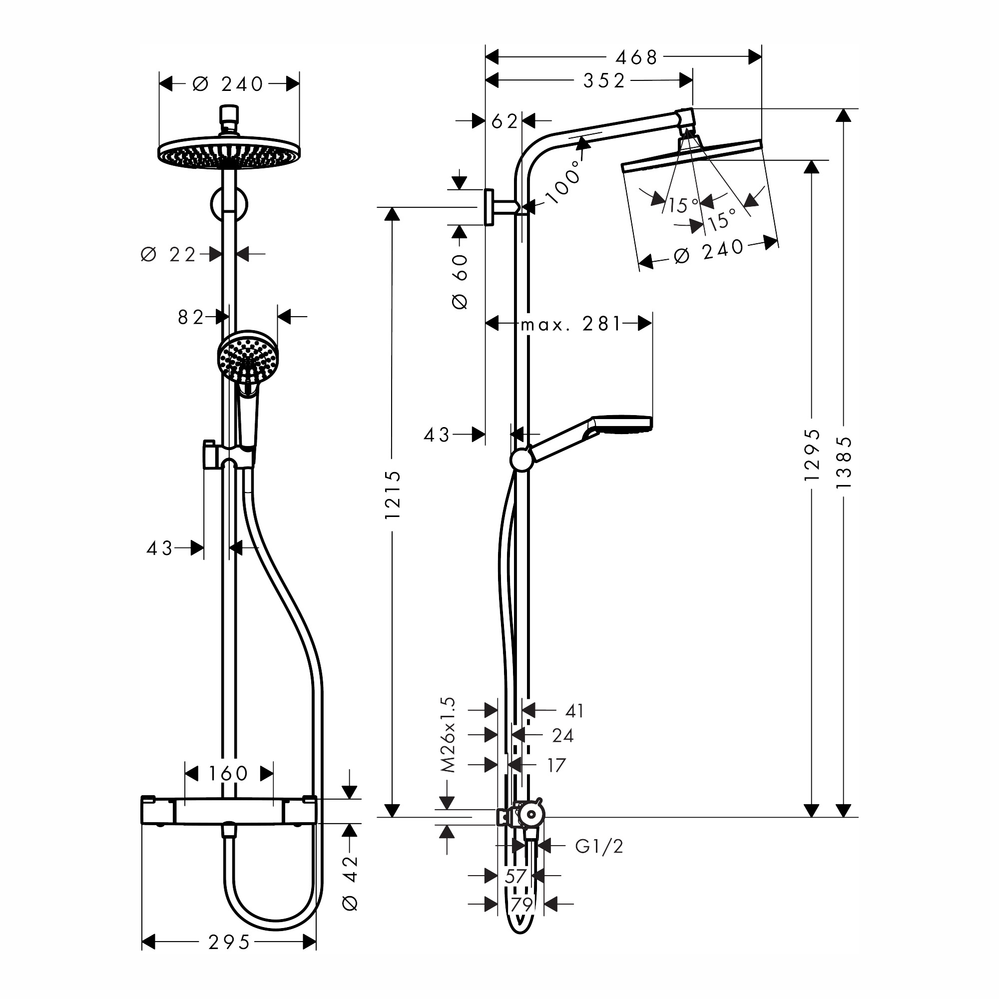 Takduschset Hansgrohe Crometta S 240 1jet Showerpipe
