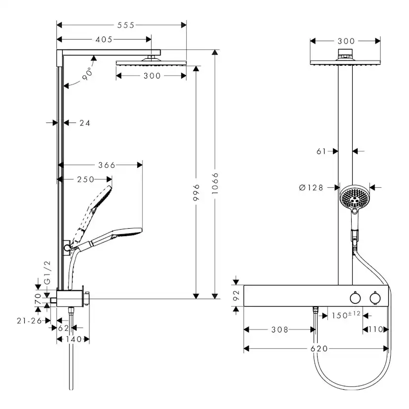 Takduschset Hansgrohe Raindance E Showerpipe 300 1jet ShowerTablet 600