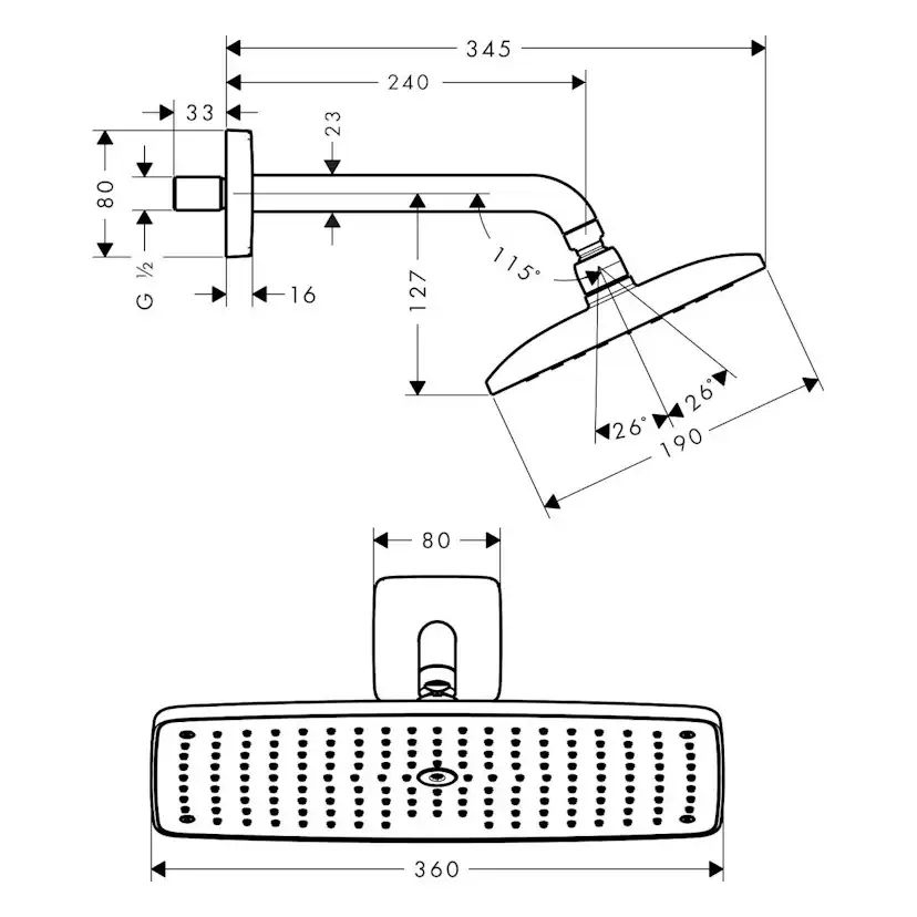 Huvuddusch Hansgrohe Raindance E 360 1jet för Vägg