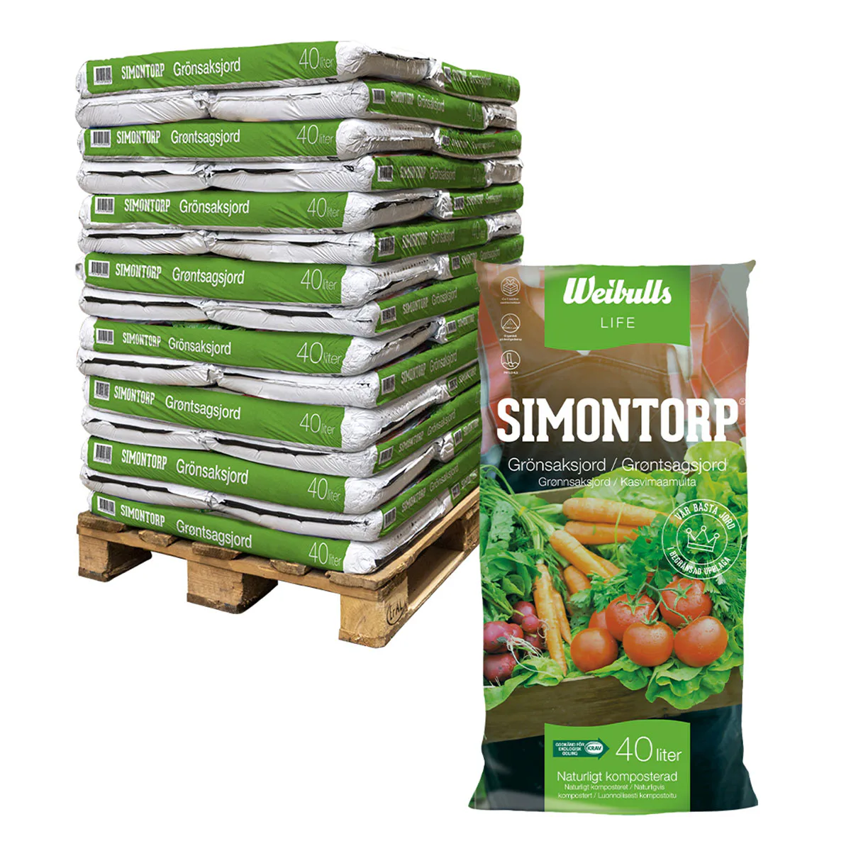 Grönsaksjord Weibulls Simontorp Planteringsjord KRAV på Pall 1560 L