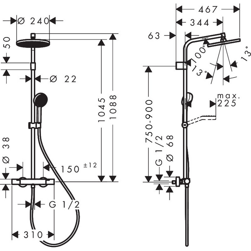 Takduschset Hansgrohe Activera S Showerpipe 240 1jet EcoSmart med Ecostat Fine Varia