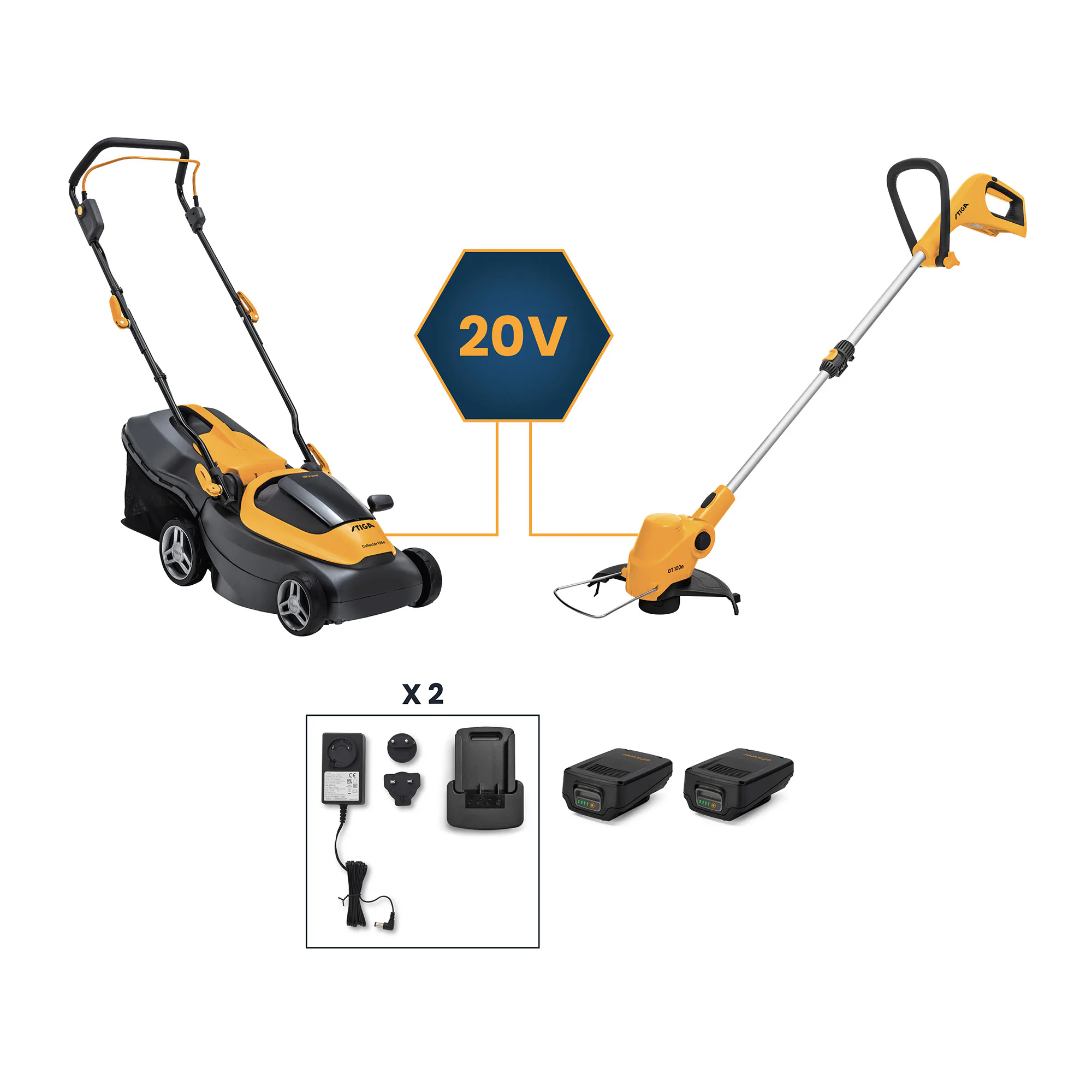 Gräsklippare Stiga Collector 136e Paket Med Grästrimmer GT 100e & 2 Batterier & Laddare