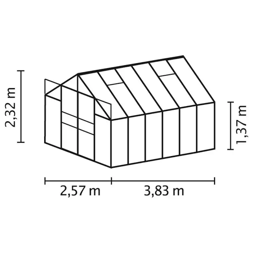 Växthus Vitavia Mars 9900 Svart 3mm Delat Glas Med Sockel