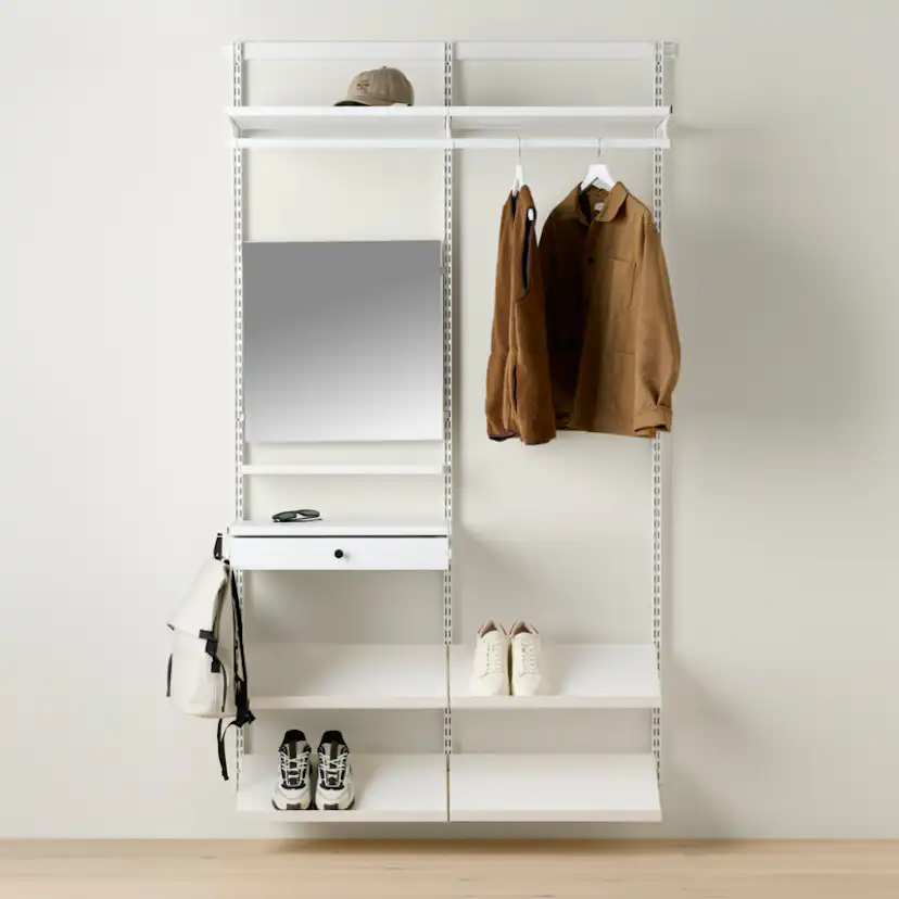 Hallösning Elfa Decor+ Enkel med Lutande Hyllor och Spegel