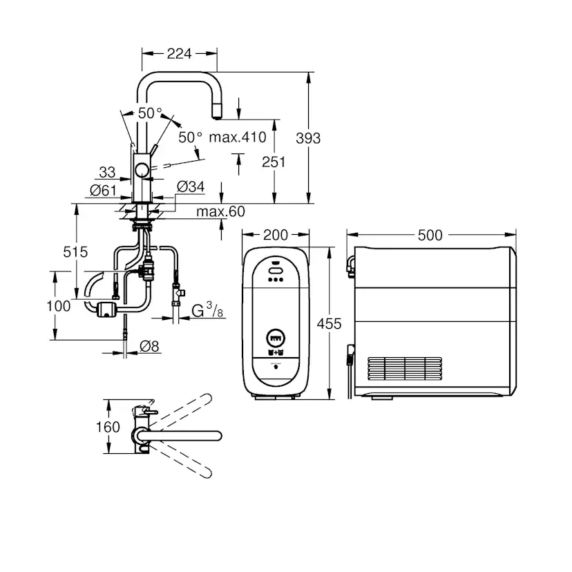 Köksblandare Grohe Blue Home med utdragbar U-pip Starter Kit Bluetooth
