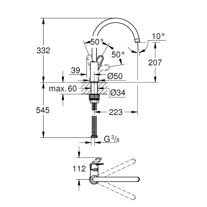 Köksblandare Grohe Start Flow Standard Engreppsblandare Svängbar Pip & Quickfix