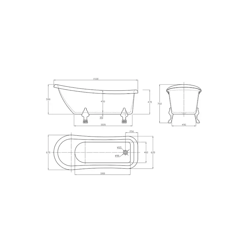 Badkar Noro Old England 1530 mm Vit
