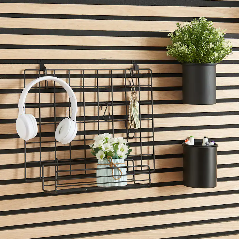 Förvaringstavla Millex Tillbehör till Akustikpanel - Rutnät med Hylla och 4st S-krokar