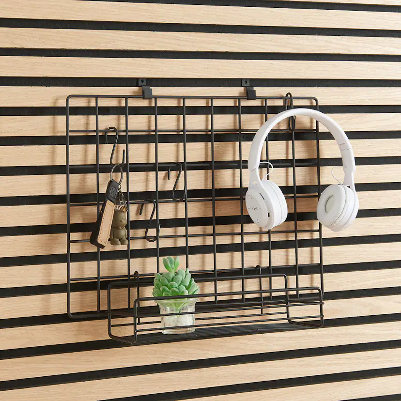 Förvaringstavla Millex Tillbehör till Akustikpanel - Rutnät med Hylla och 4st S-krokar