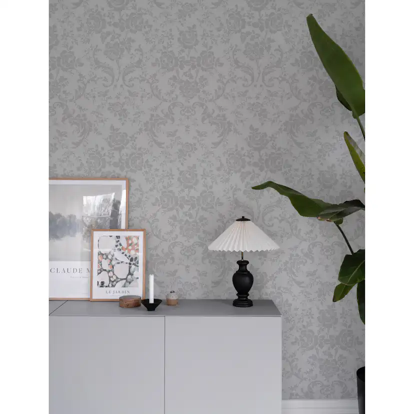 Tapet Duro Rosendal, Vit/silver