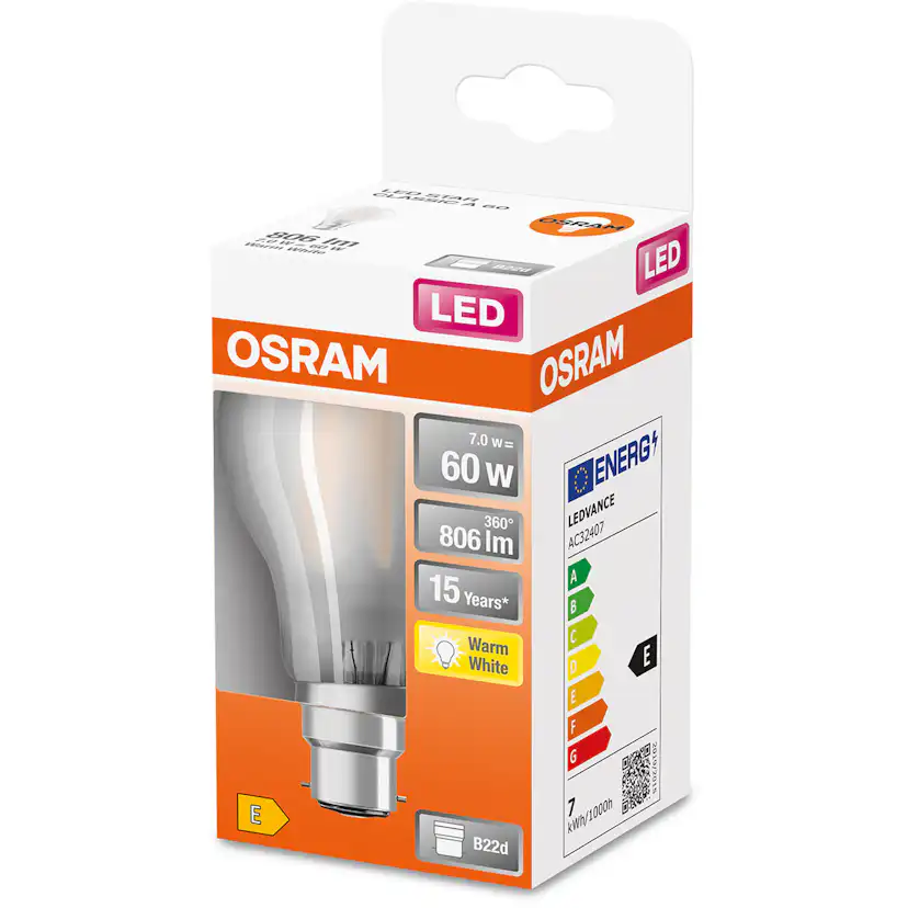 LED-Lampa Osram Normal (60) Box B22 Matt 827 Cl A
