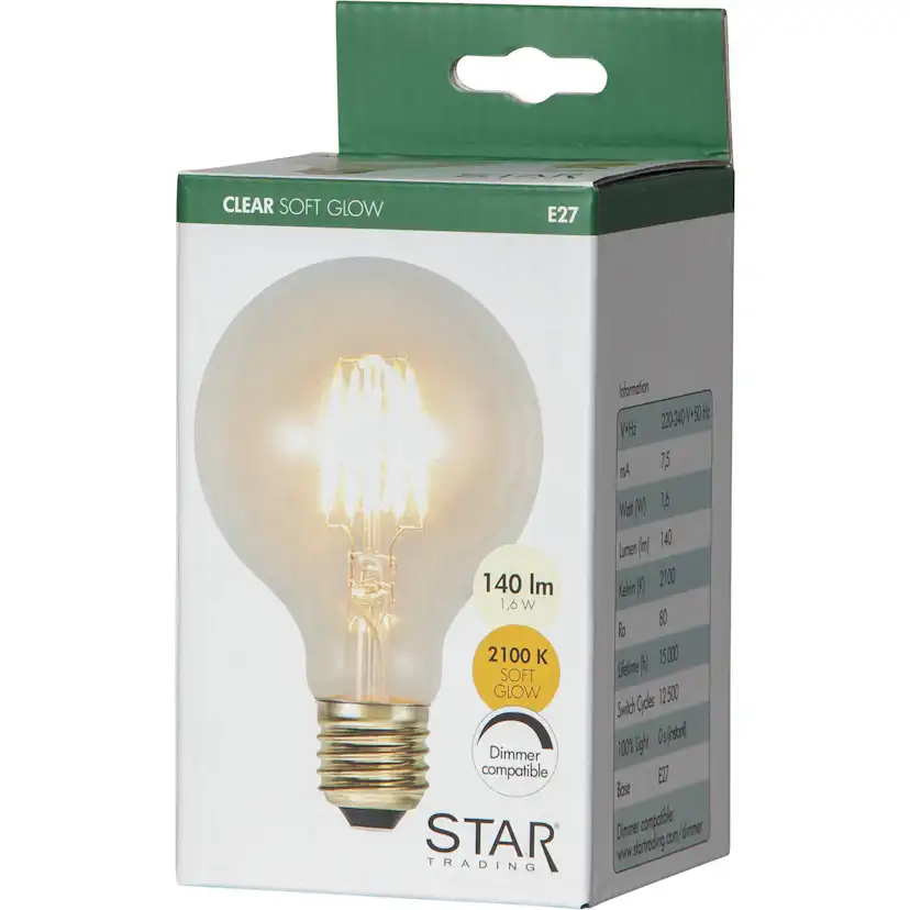 LED-lampa Star Trading Filament E27 G80 Soft Glow Dimbar 1,6W