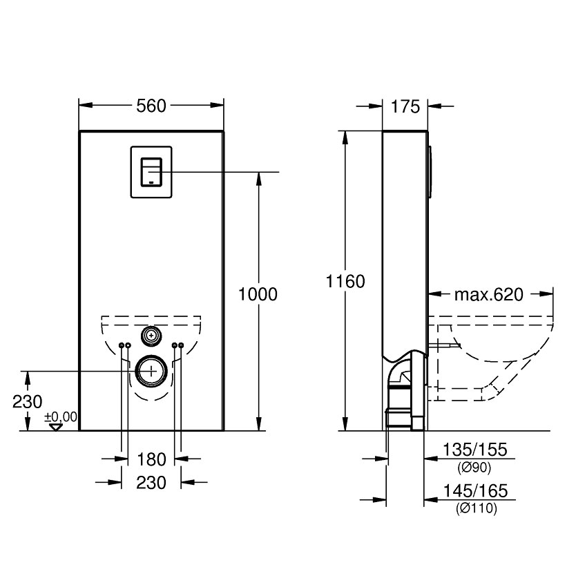 Fixturkåpa Grohe Solido Monobloc 39377 med Spolknapp