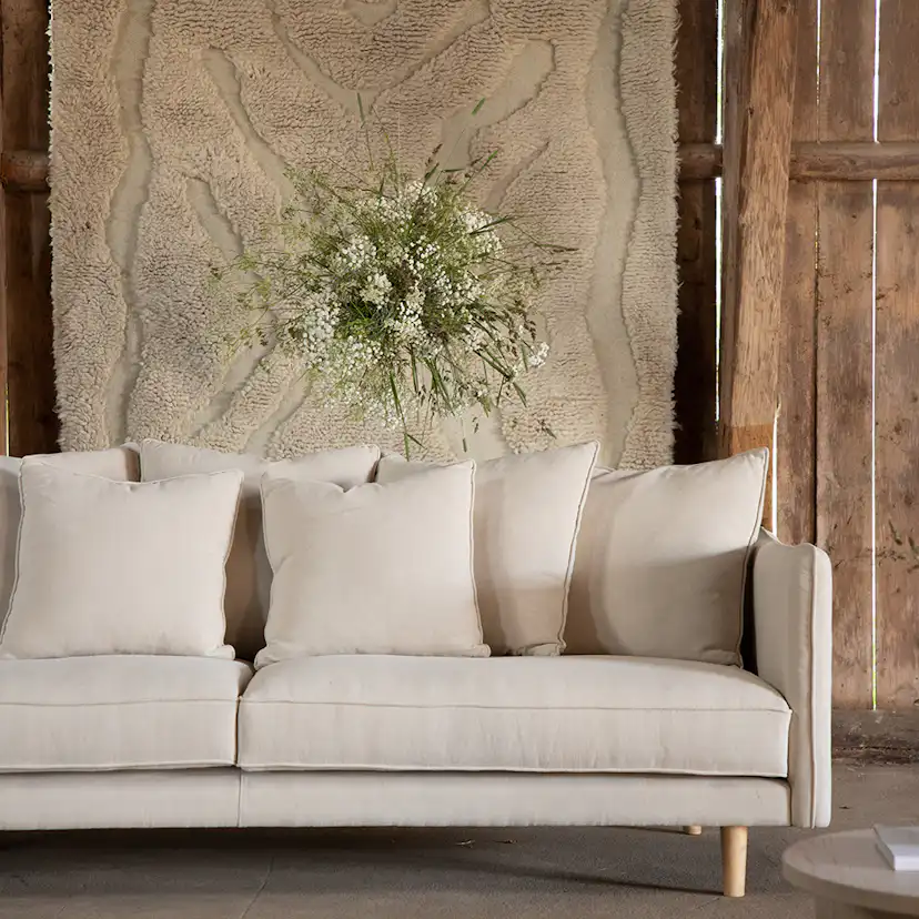 Soffa Vind Segelskären Beige 3-Sits med Tallben & Linnekuddar