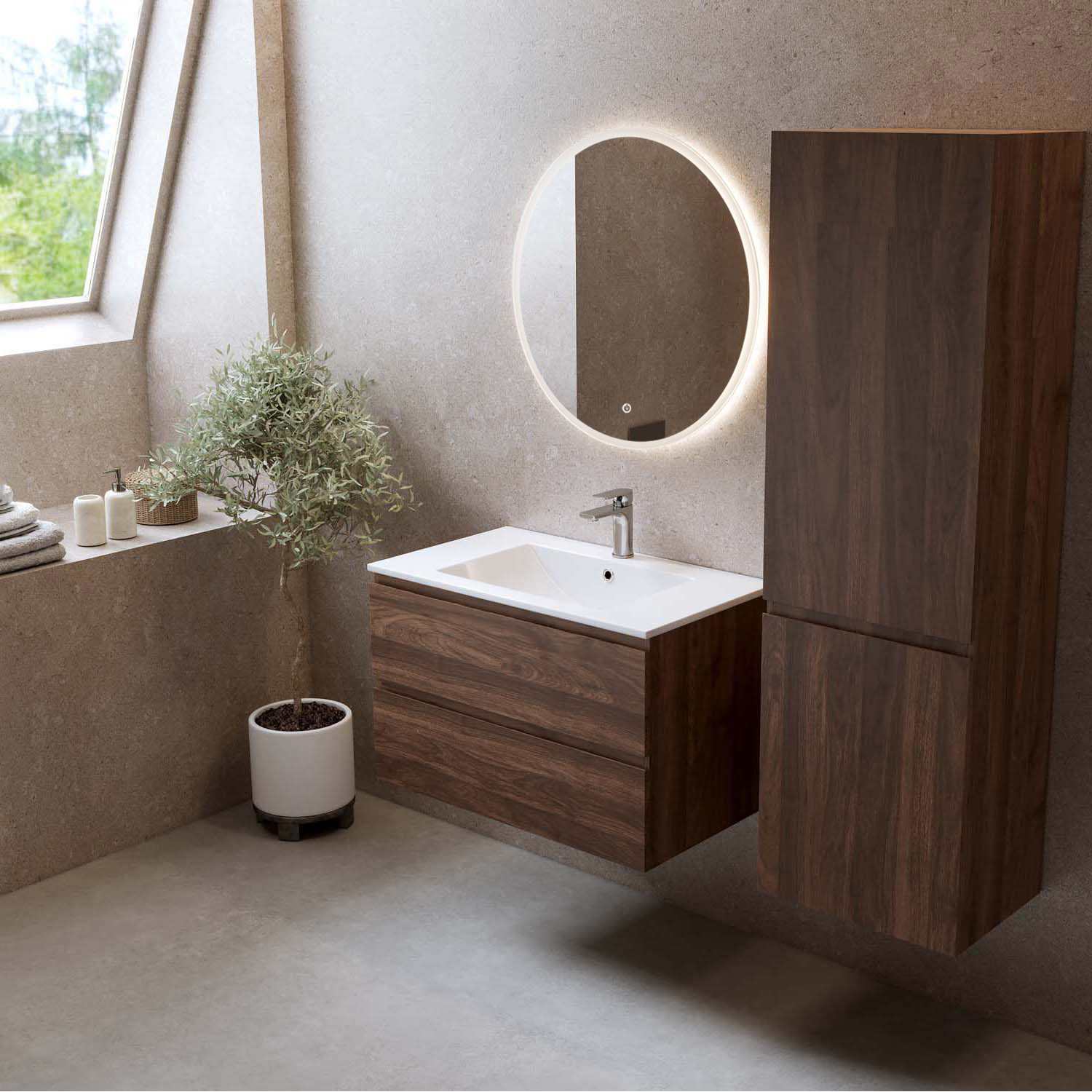 Tvättställsskåp Bathlife Eufori med Tvättställ och Spegel Skina