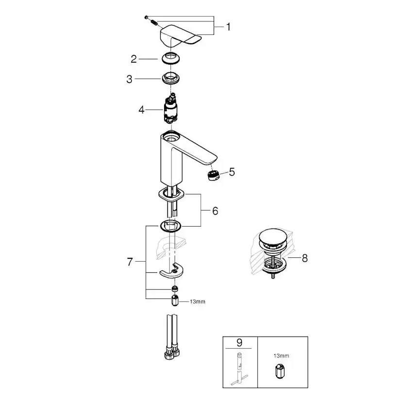 Tvättställsblandare Grohe Dice M med Kallstart och Bottenventil
