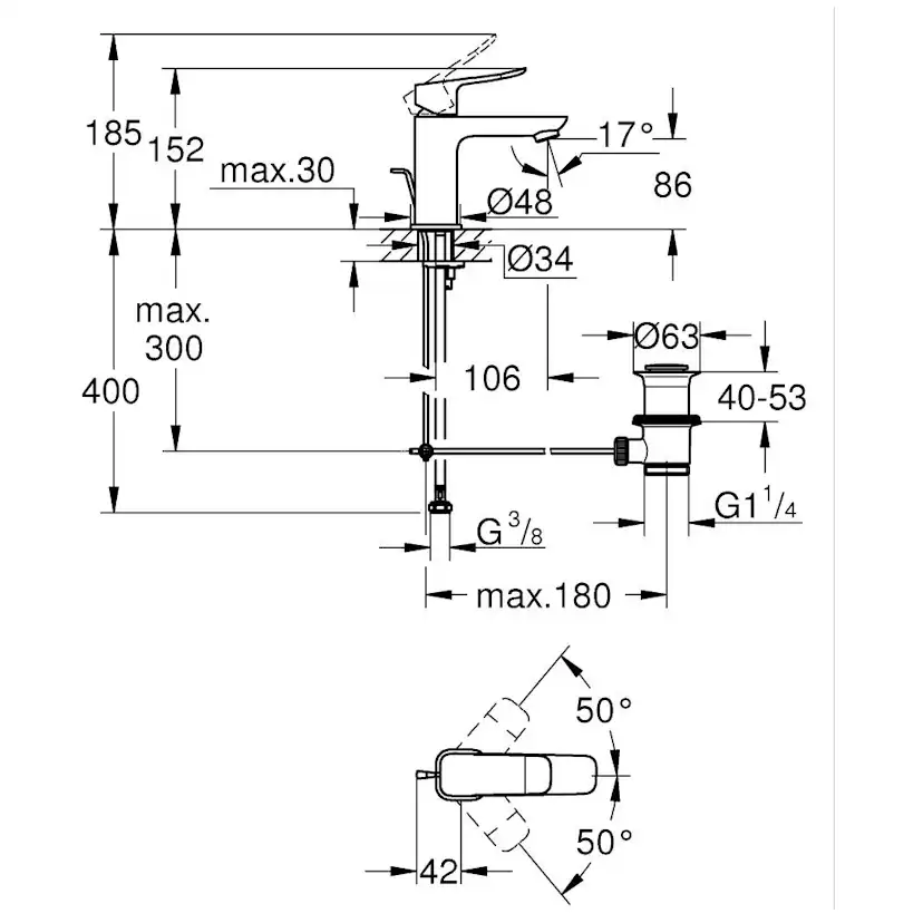 Tvättställsblandare Grohe Dice S med Lyftventil