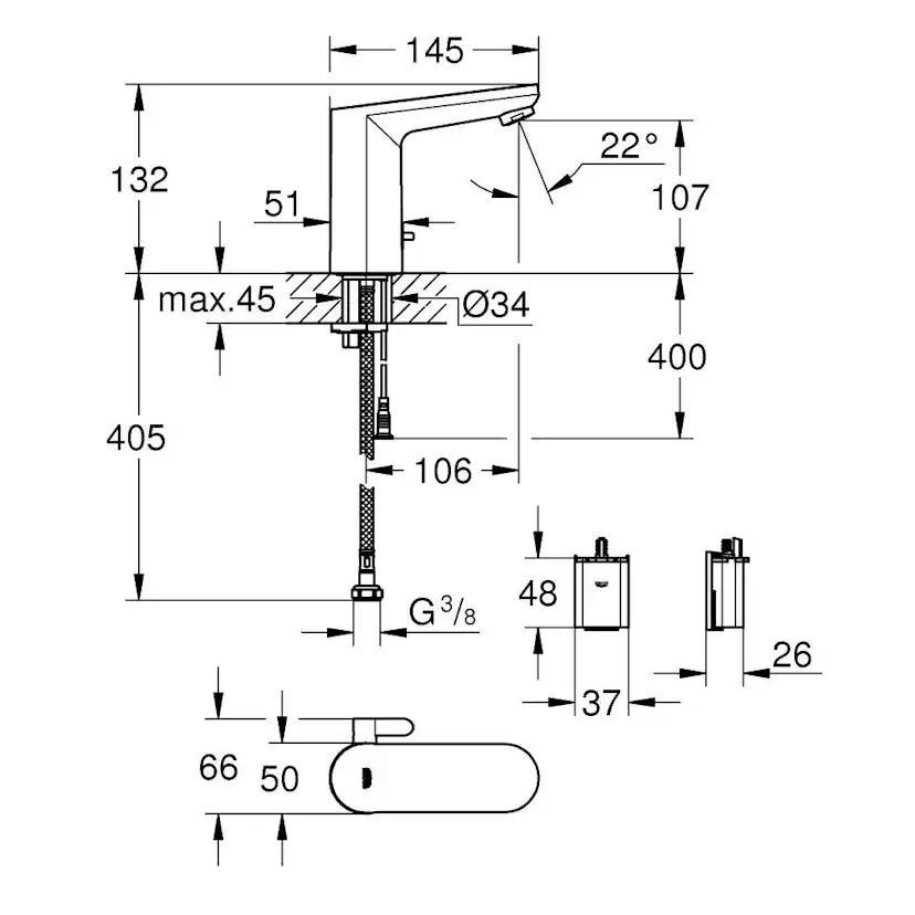 Tvättställsblandare Grohe Get E Sensor 6V