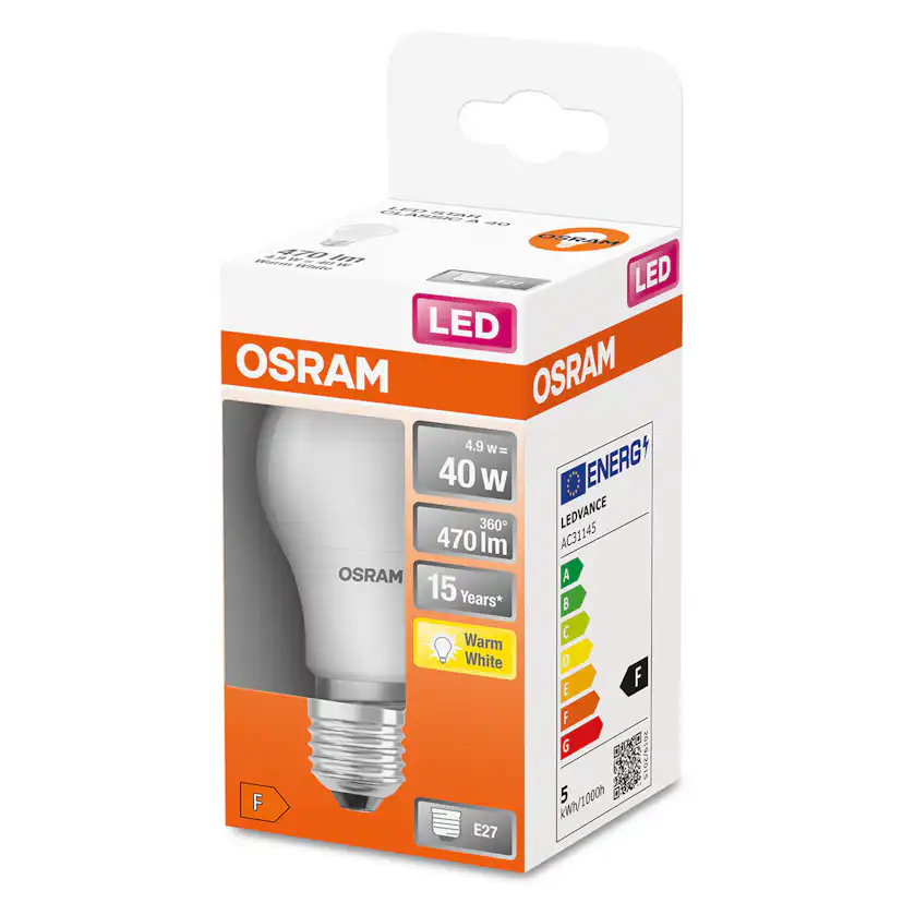 LED-Lampa Osram Normal (40) E27 Matt 827 Cl A