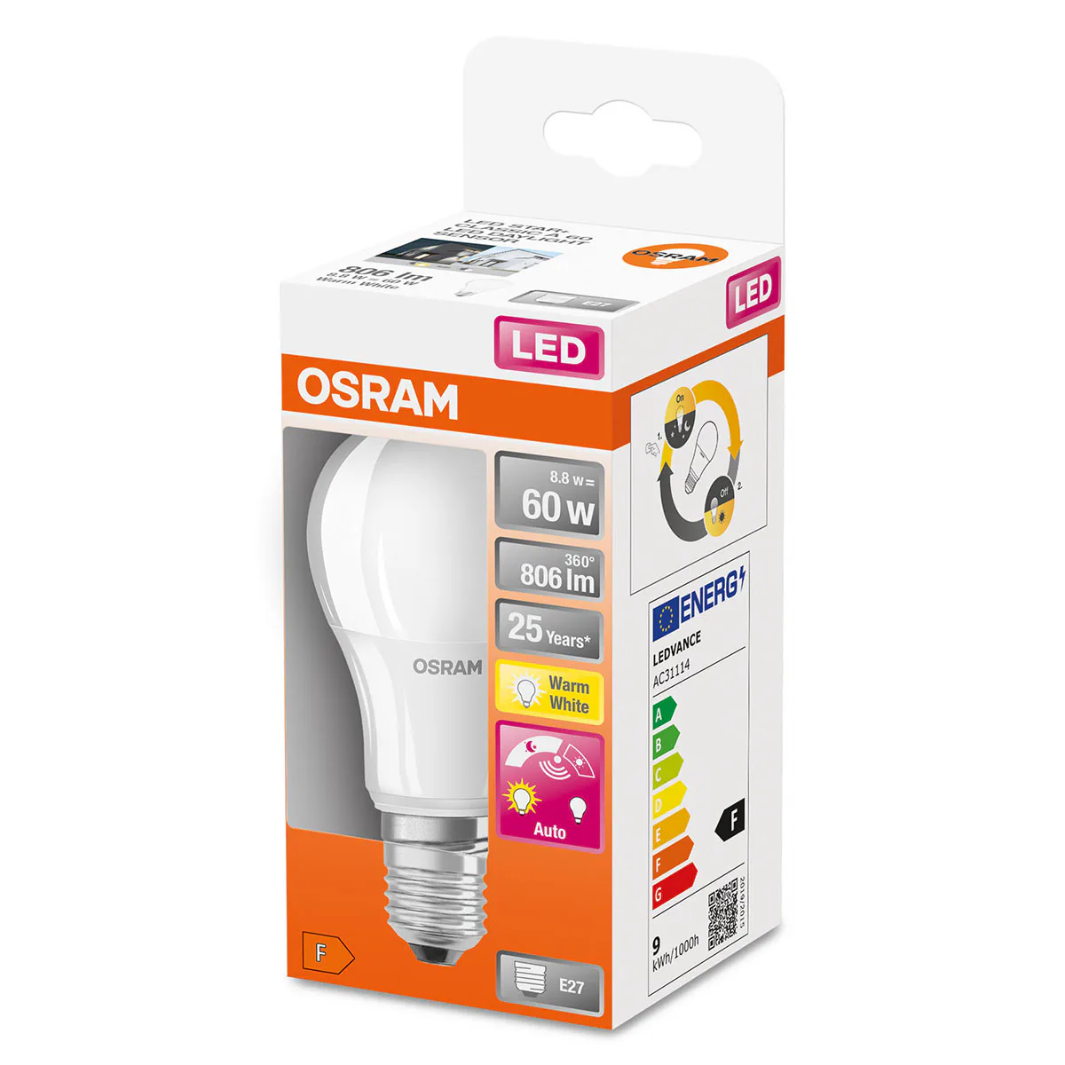 LED-Lampa Osram Normal (60) E27 Matt Sensor Cl A 827
