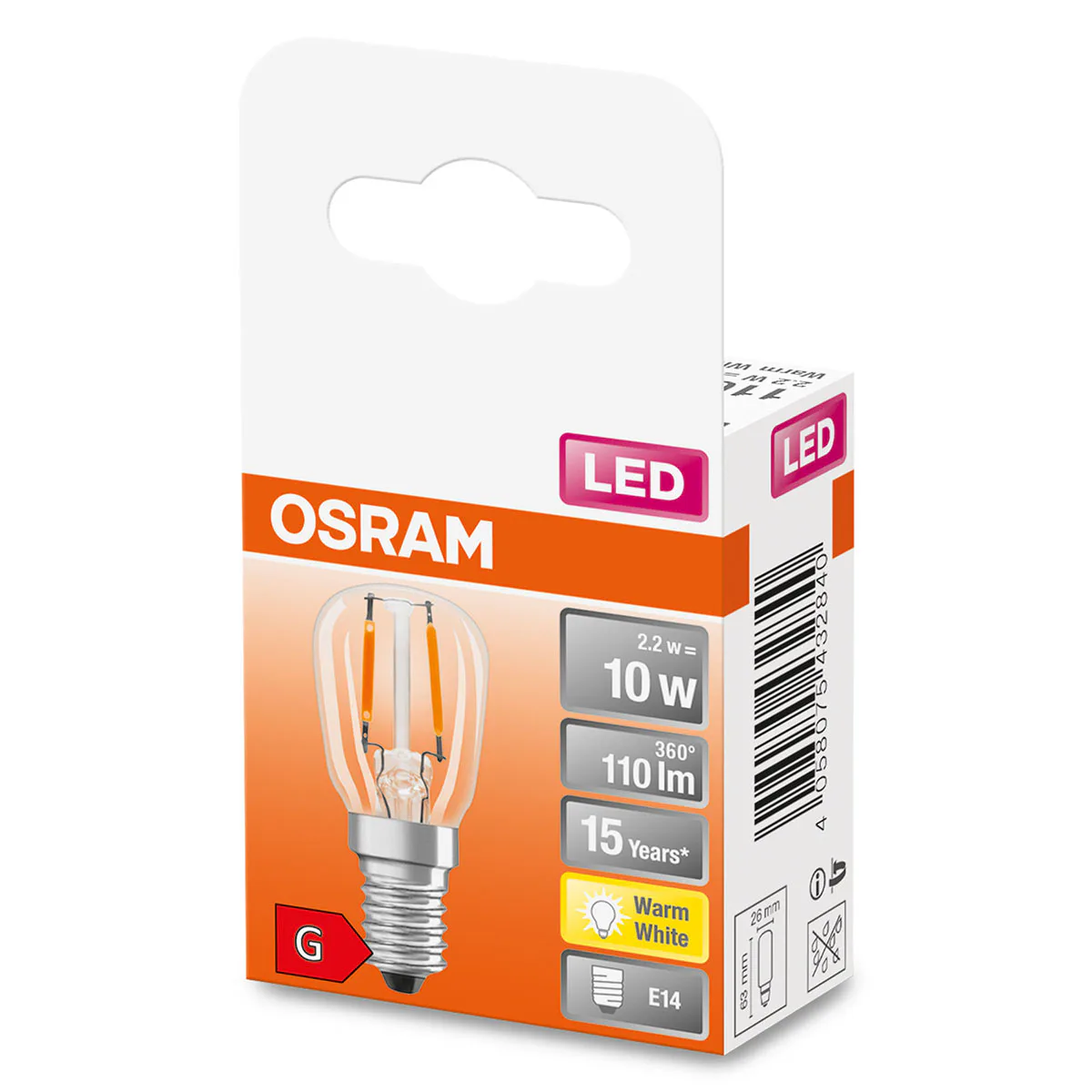 LED-Lampa Osram Päron (12) Klar E14 827 T26 Star 2.2W