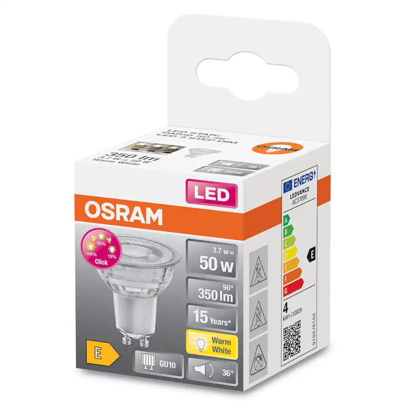 LED-Lampa Osram Par16 (50) Gu10 Dim 3xdim 36gr 827