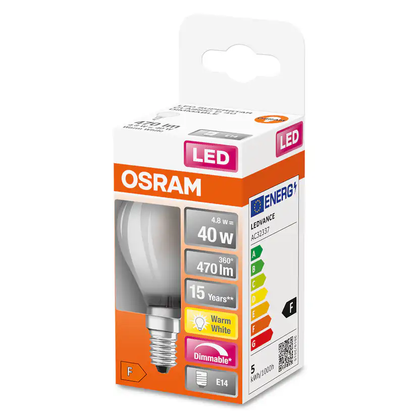 LED-Lampa Osram Klot (40) E14 Dim 827 Cl P