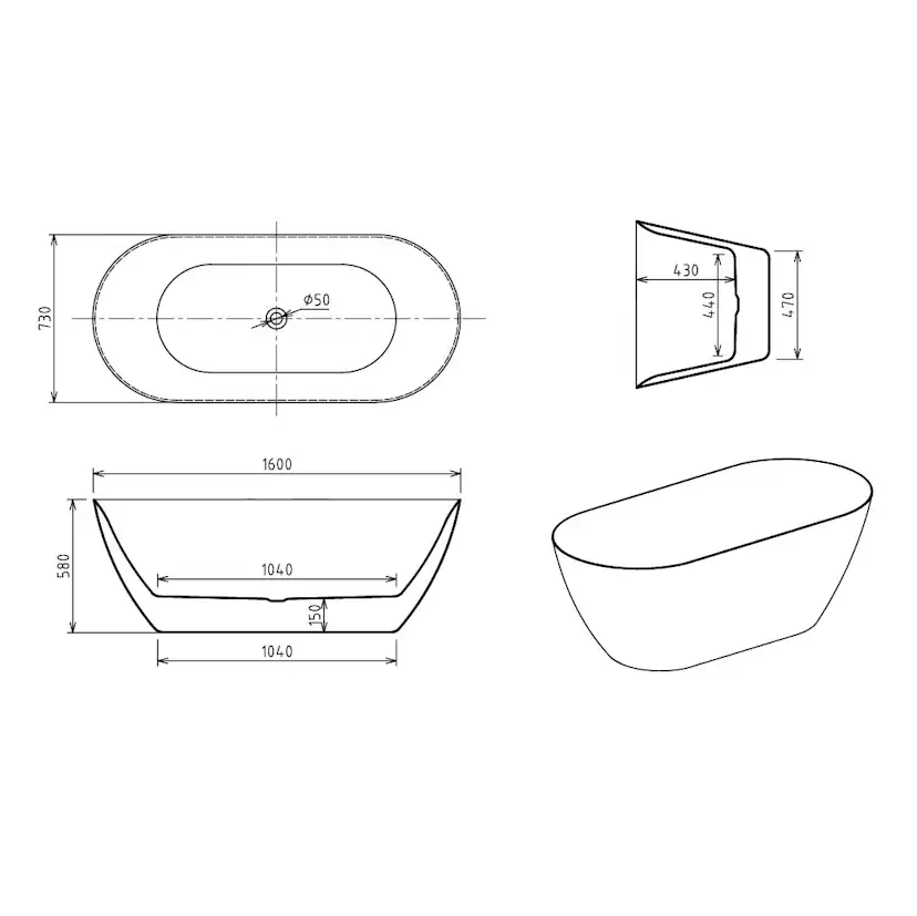 Badkar Bathlife Stillsam Mattsvart