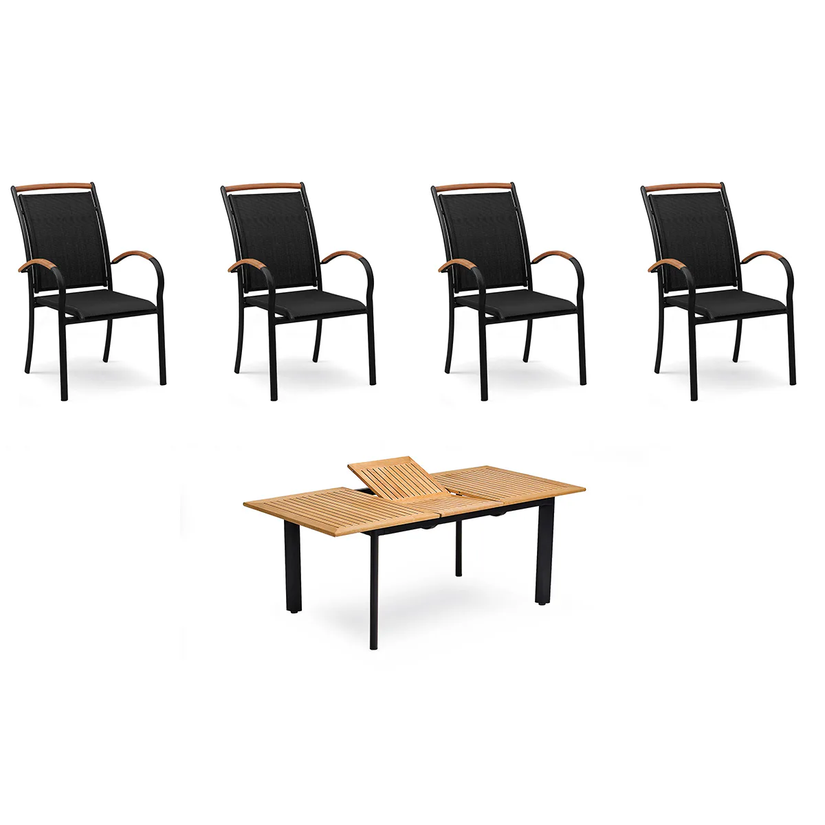 Matgrupp Utomhus Hillerstorp Nydala 4st Karmstolar med Förläningsbart Trädgårdsbord 90x150-200 cm