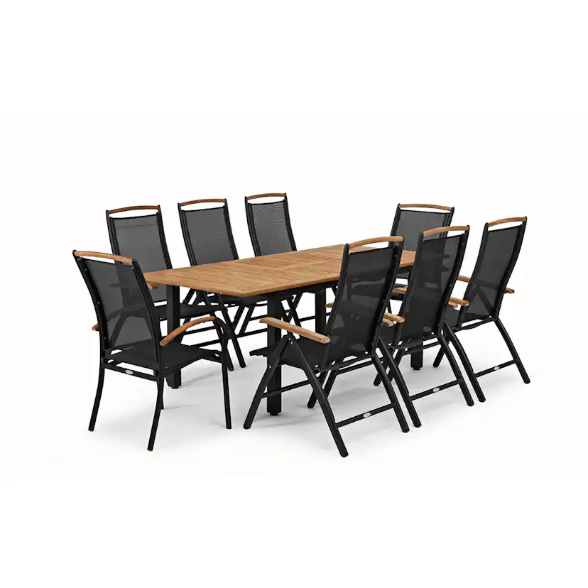 Trädgårdsmatgrupp Hillerstorp Nydala 96x150-200 cm med 6st Positionsstolar & 2st Stapelstolar