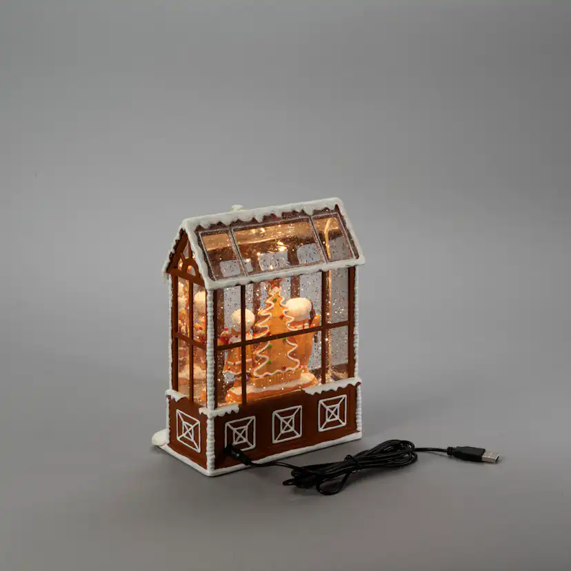 Snöglob Gnosjö Konstsmide Vattenfylld lykta Pepparkakshus LED