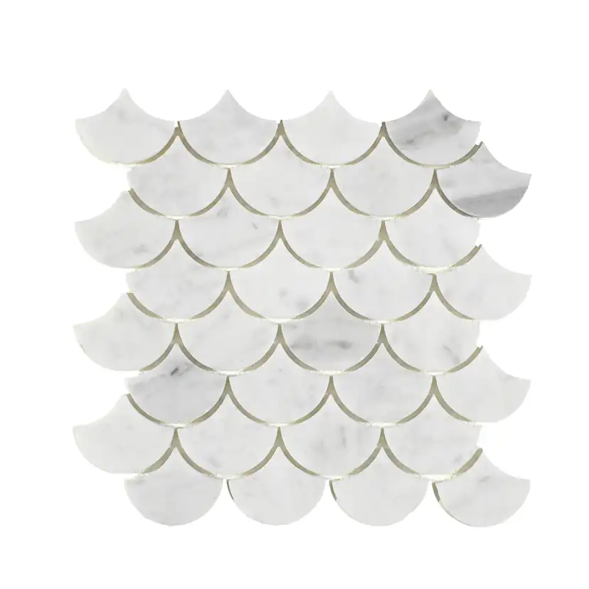 Marmor Arredo Carrara Fishtail Vit 5x7 cm Polerad