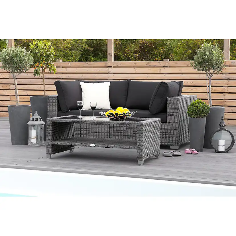 Loungegrupp Comfort Garden Bahamas Soffa 2-sits med Utebord m Hylla Utomhus