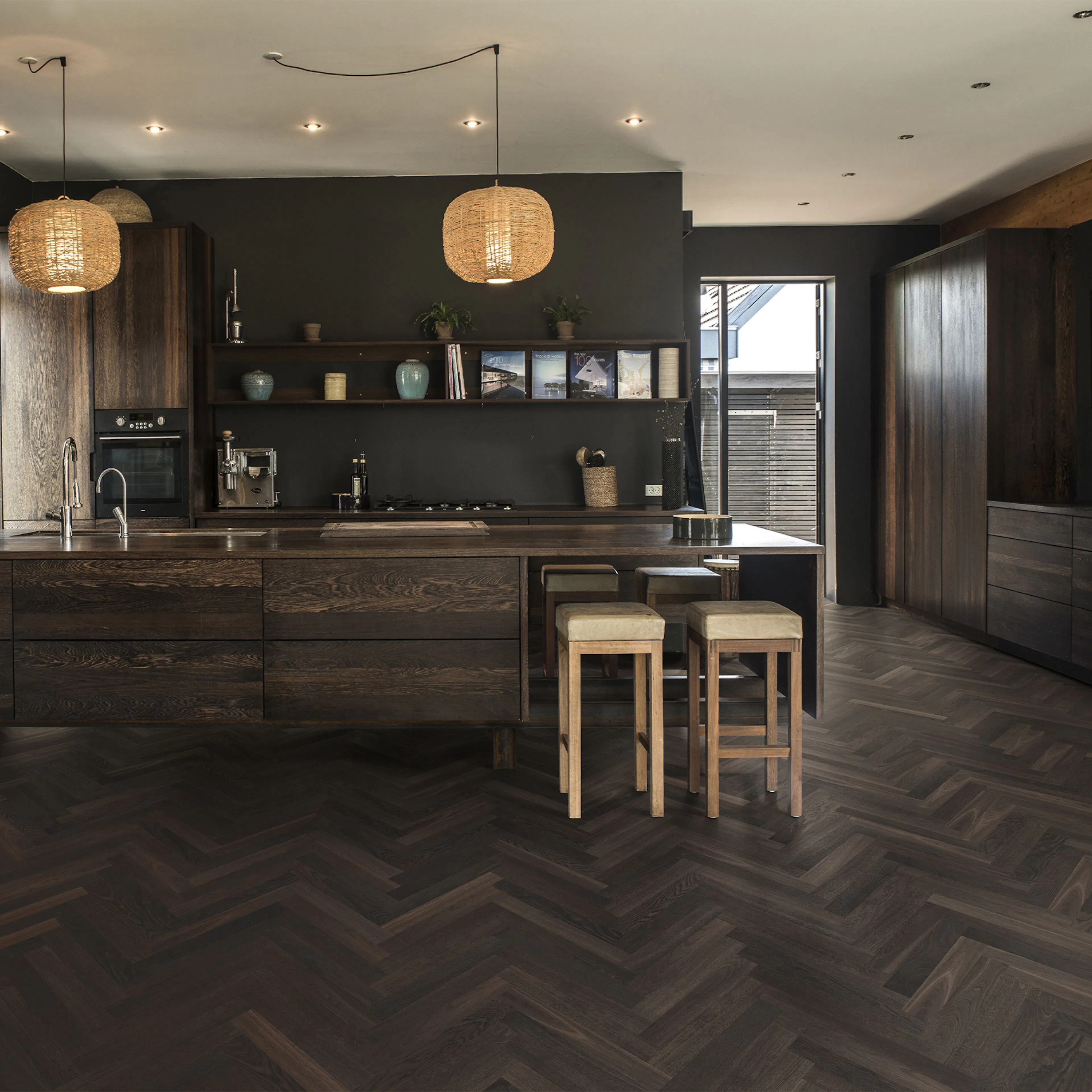 Parkettgolv Kährs Master Studio Rökt Ek Olja, Brun Fiskbensparkett