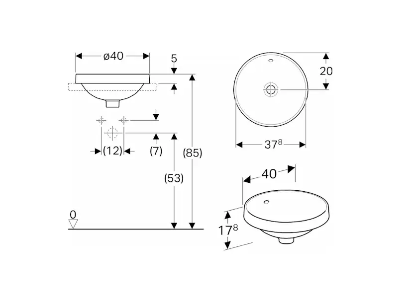 Tvättställ Geberit Variform 400 mm Infälld Runt