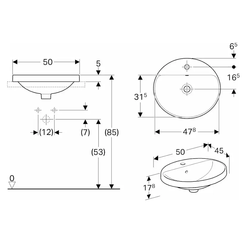 Tvättställ Geberit Variform 550 mm Infälld Ovalt Kanthylla
