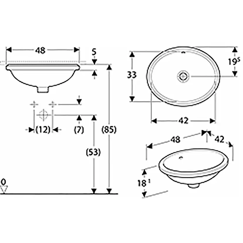 Tvättställ Geberit Variform 420 mm för underlimning Ovalt
