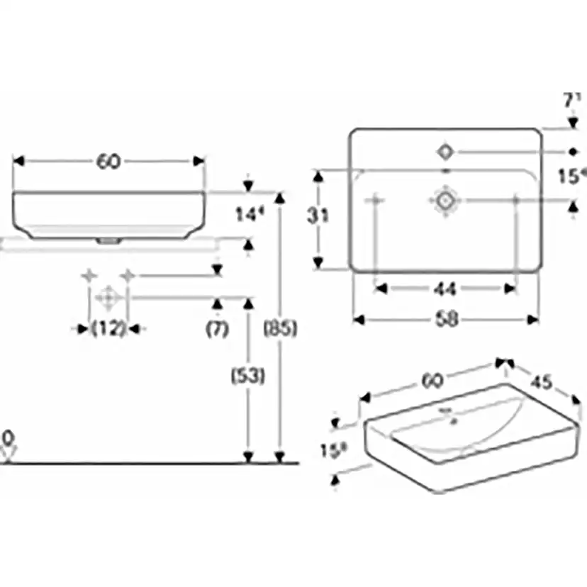 Tvättställ Geberit Variform 600 mm Lay-on Rektangulärt Kanthylla