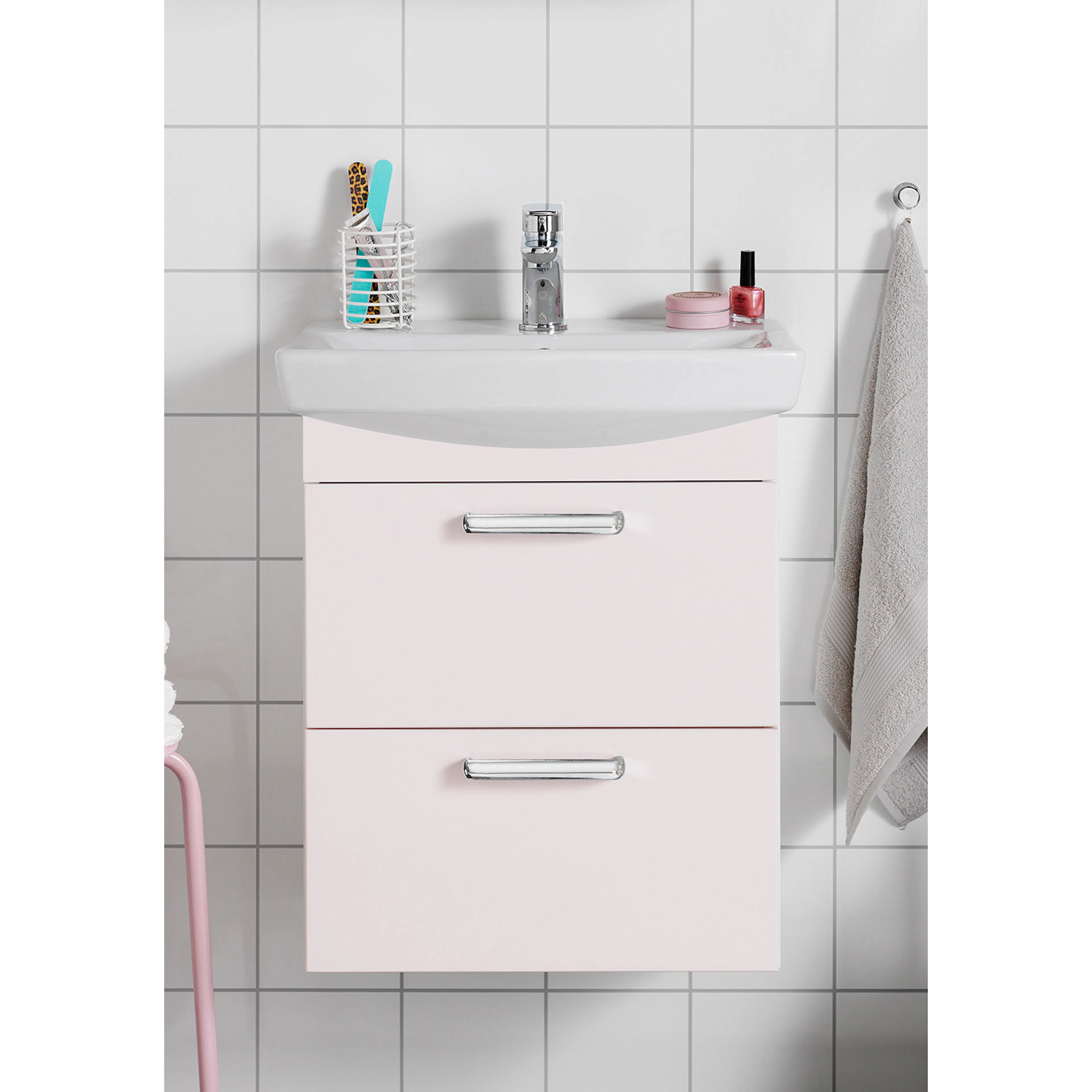 Tvättställsskåp Hafa Life med Tvättställ Ljusrosa Matt