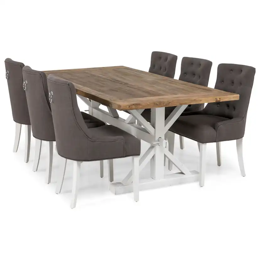 Matgrupp In Living Lyon Natur/Vit 200x100 cm med 6 st Viktoria Stolar