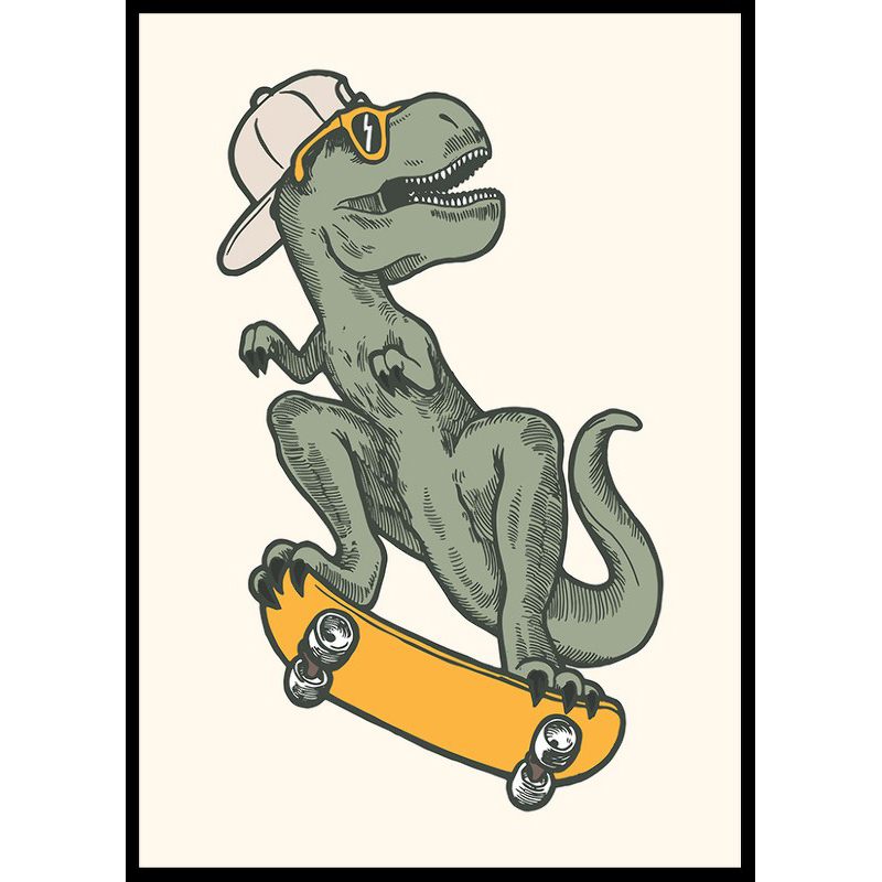 Poster Gallerix T-rex Dino Skateboarding