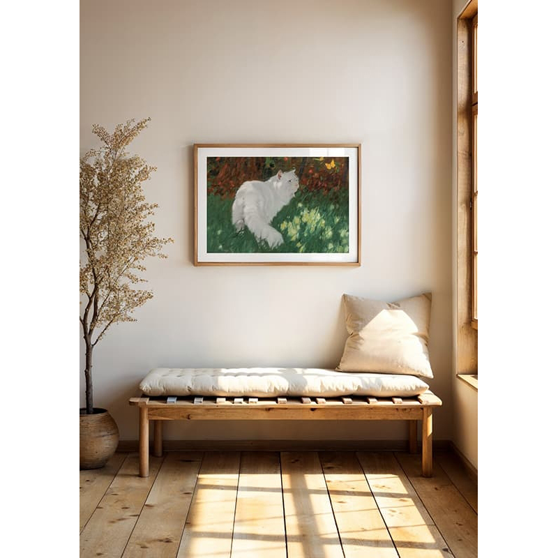 Poster Gallerix White Cat And Butterflies By Arthur Heyer