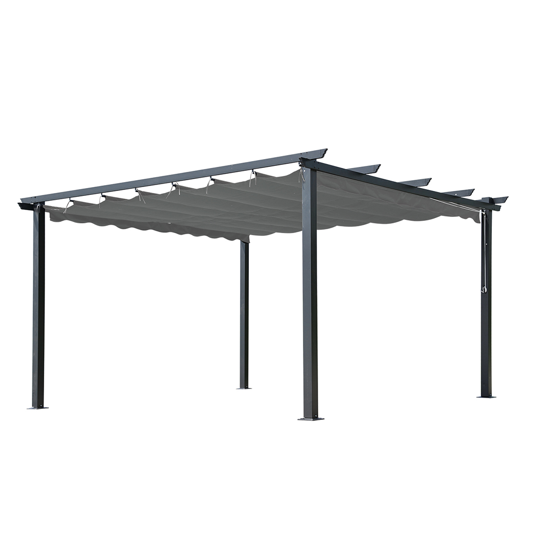 Pergola Skugga 4X4M Svart Ram Grått Tyg