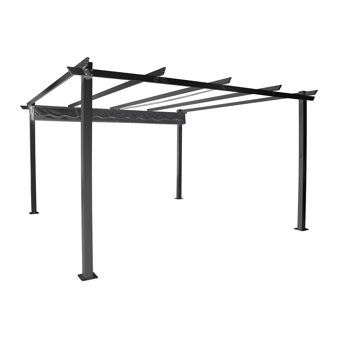 Pergola Skugga 4X4M Svart Ram Grått Tyg